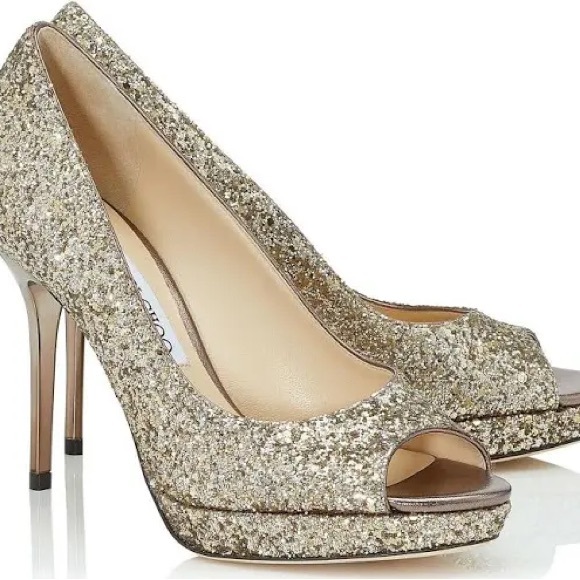 Jimmy Choo Women's Luna Ballet Pink Metallic Glitter Open Toe Pumps - Picture 1 of 5